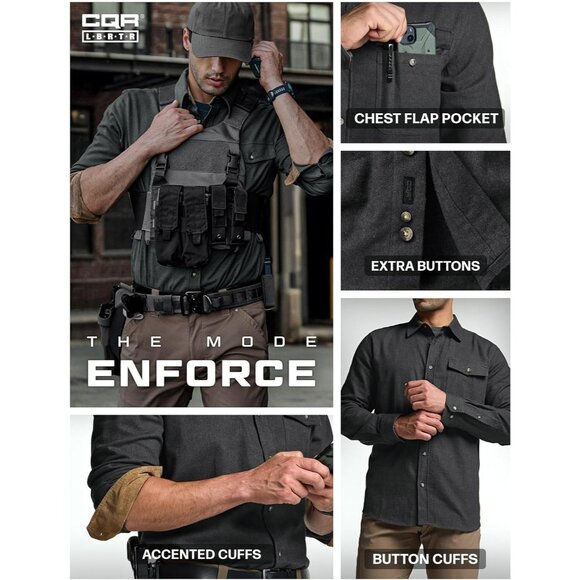 Mens Grey Cotton Flannel Shirt Long Sleeve Brushed Soft Casual Outdoor Plaid - Picture 8 of 9